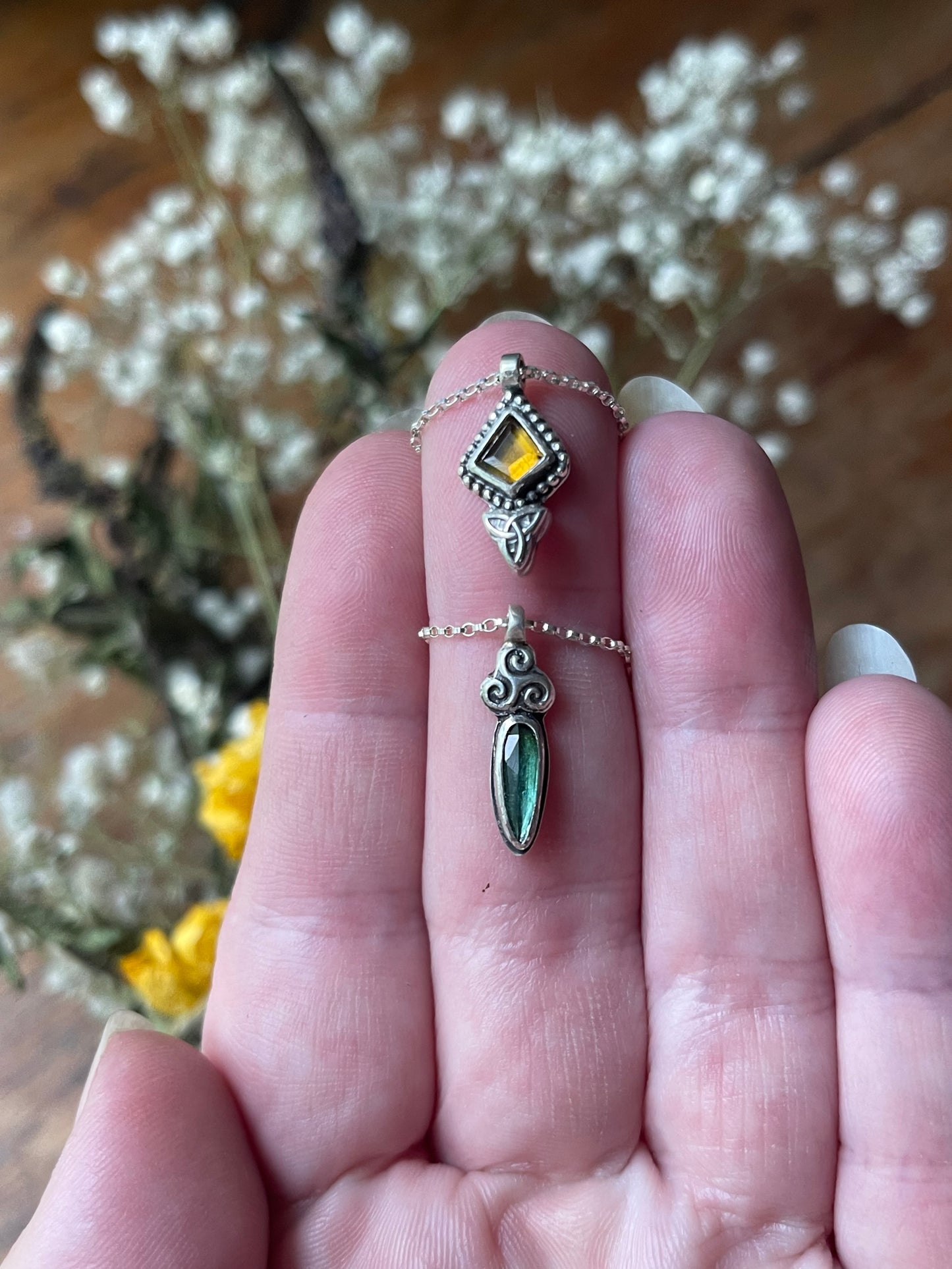 *Celtic Carrot • Bicolor Tourmaline Triskele Charm Necklace • Sterling Silver