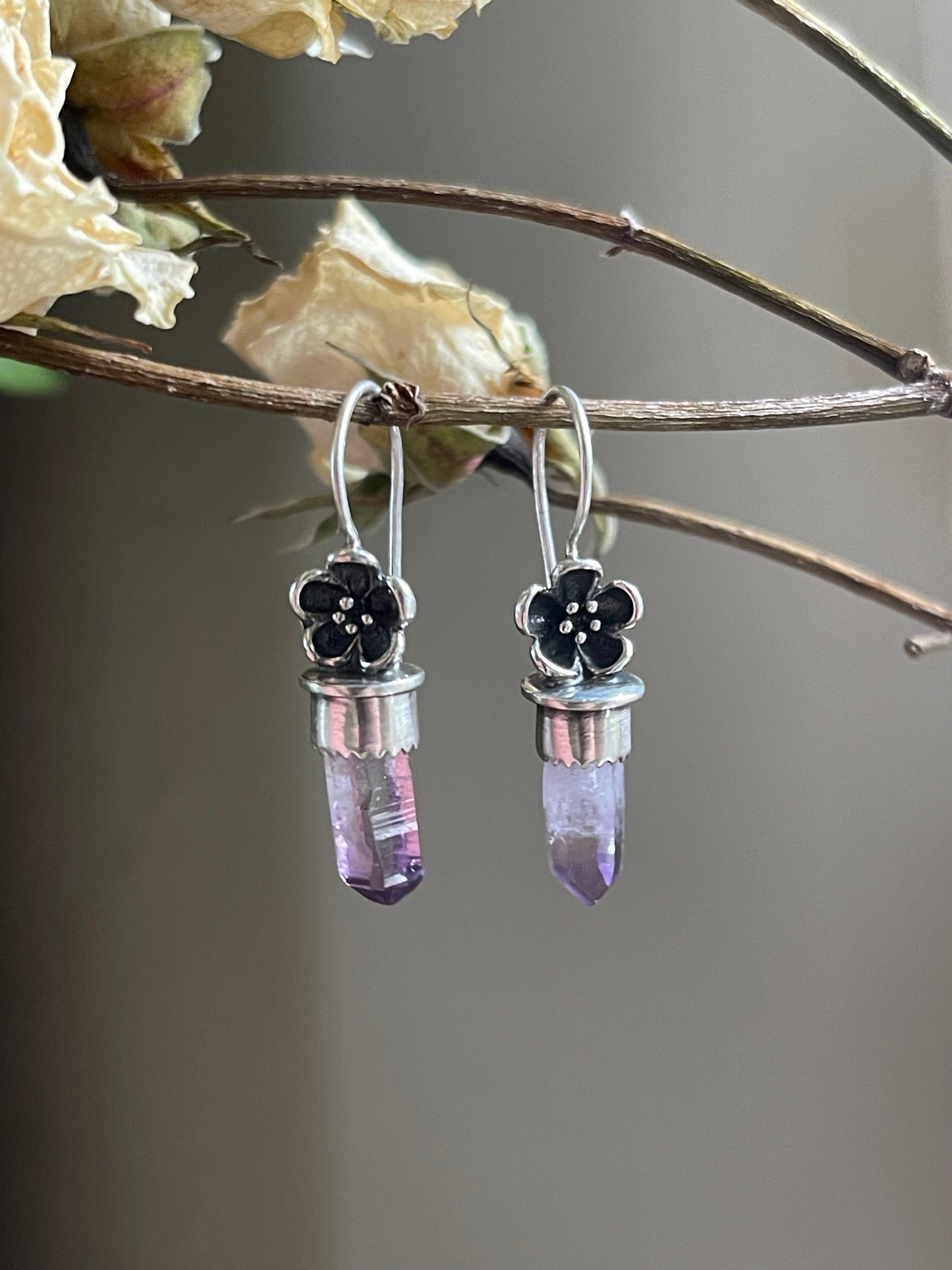 *Violet Delights • Vera Cruz Amethyst Crystal Flower Earrings • Sterling Silver