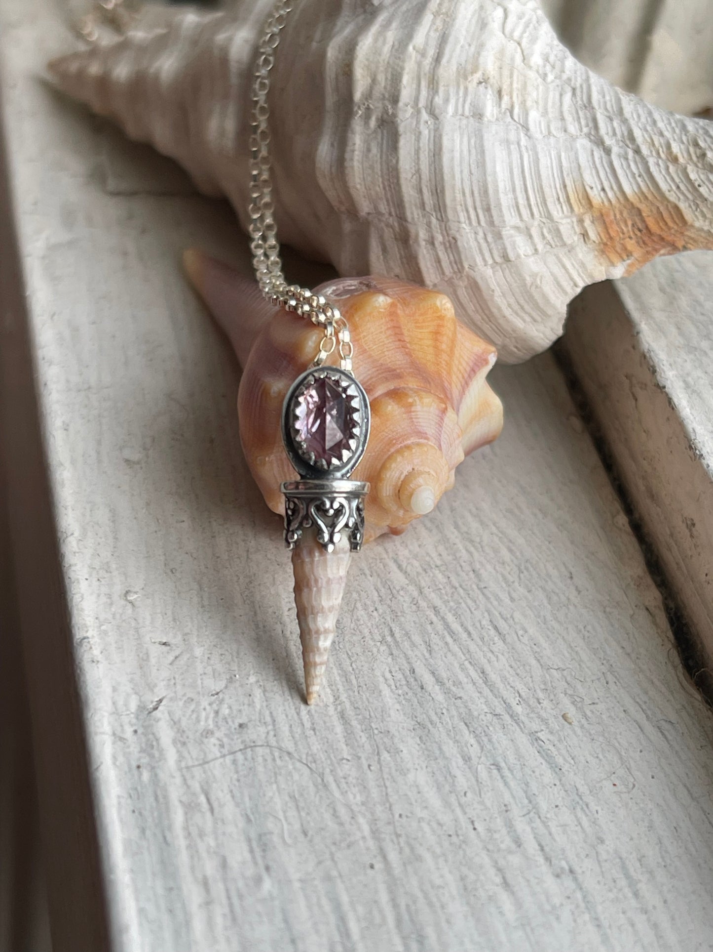 *The Baby • Mahenge Garnet Cone Seashell Pendant Necklace • Sterling Silver
