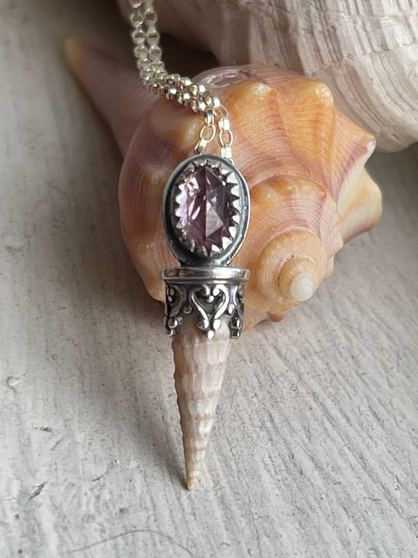 *The Baby • Mahenge Garnet Cone Seashell Pendant Necklace • Sterling Silver