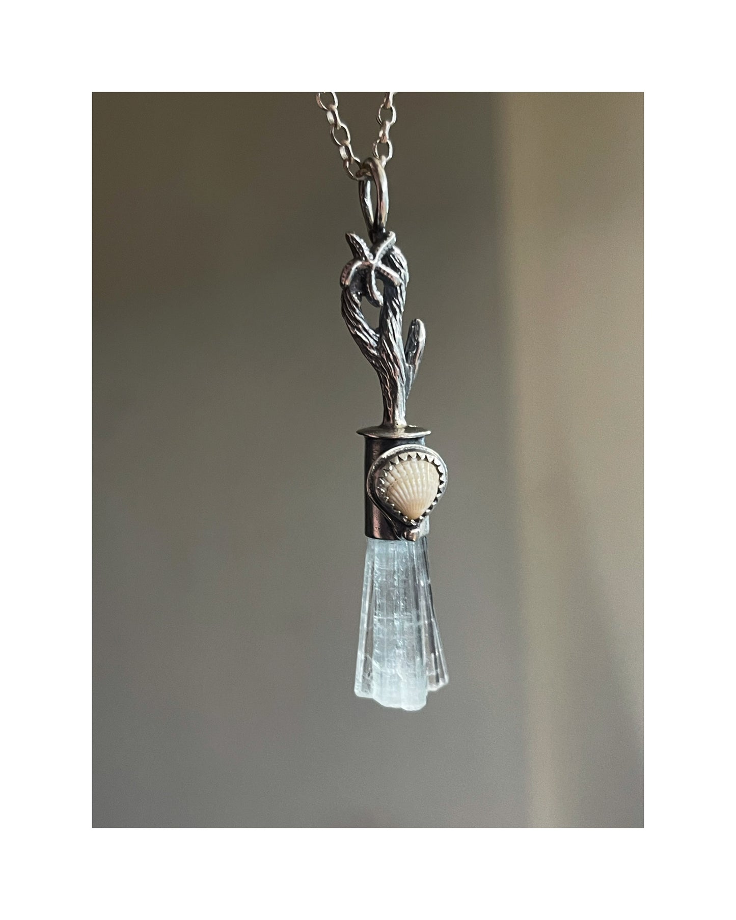 *Aquamarine Sea Witch Crystal Broom Necklace