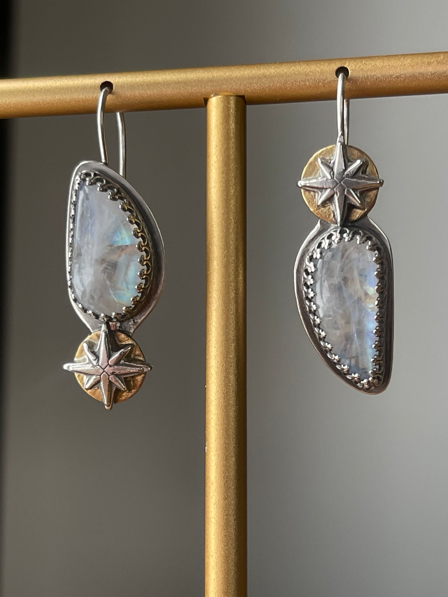 *Astral Reflections • Rainbow Moonstone Celestial Drop Earrings