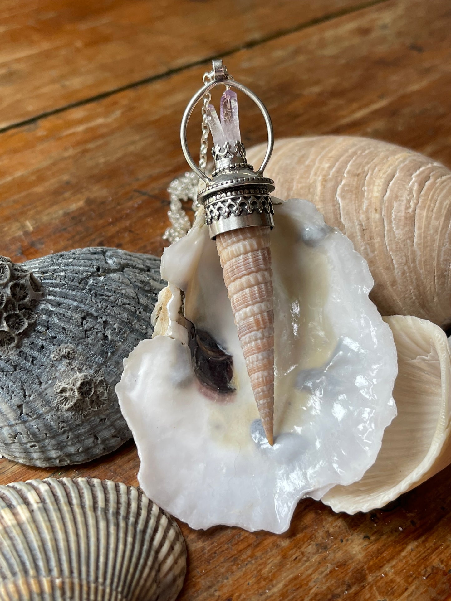 Ocean Royalty • Amethyst Auger Shell Statement Necklace