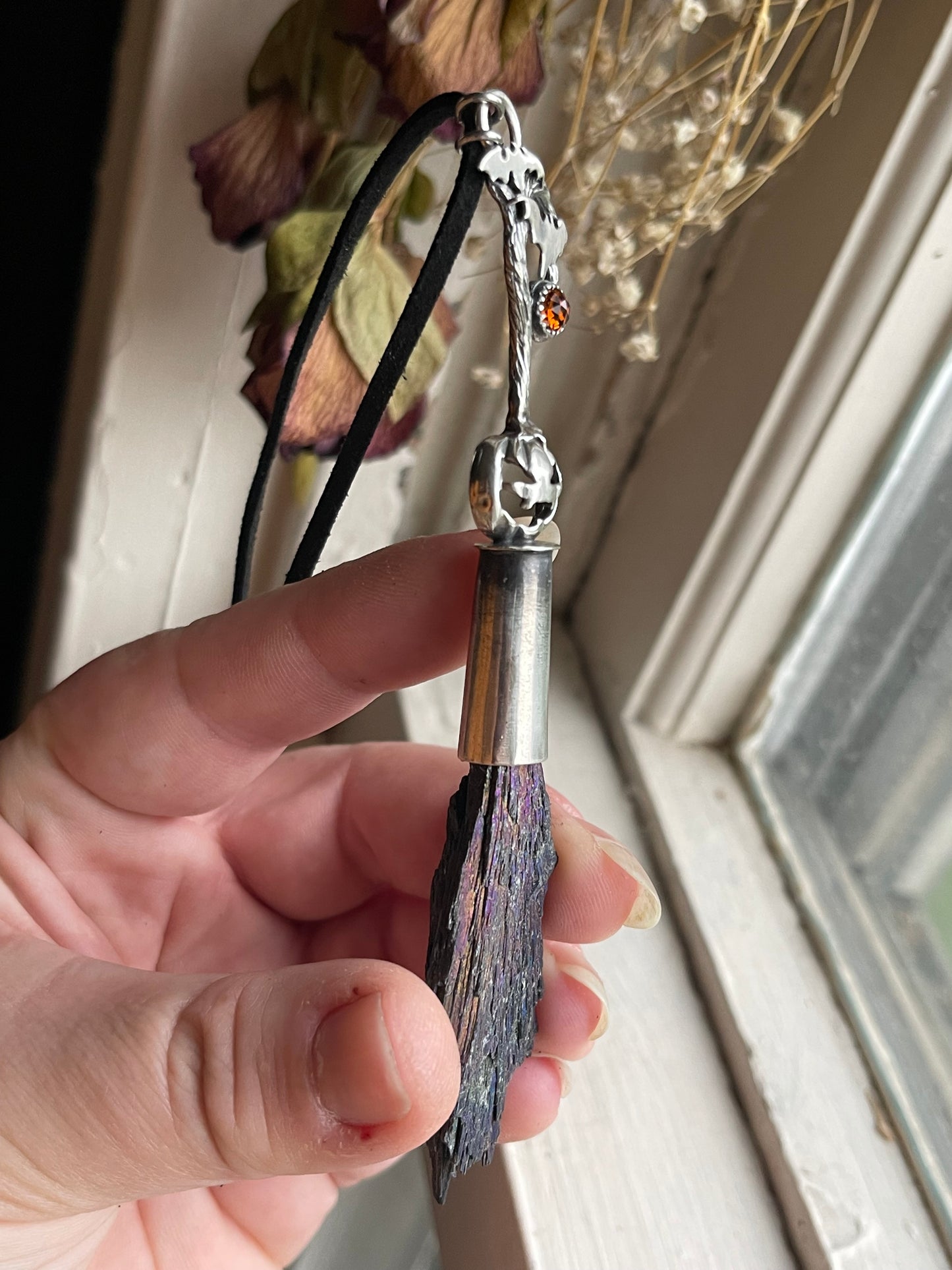 Pumpkin Patch Witch Crystal Broom Pendant