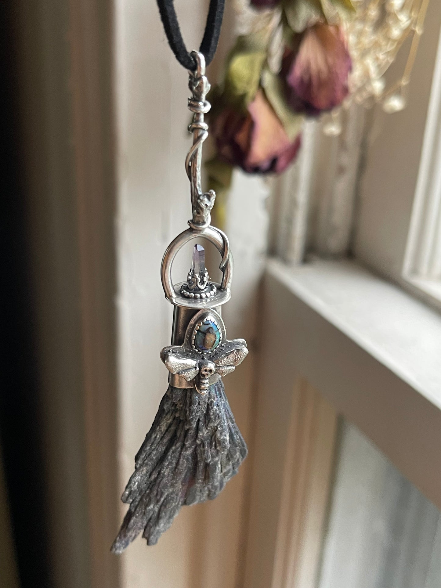 Dark Forest Witch Crystal Broom Pendant