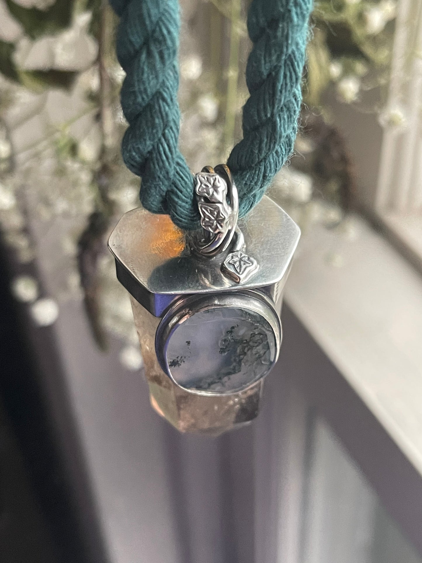 *Climbing Ivy Crystal Statement Necklace • Smokey Quartz & Moss Agate • Sterling Silver