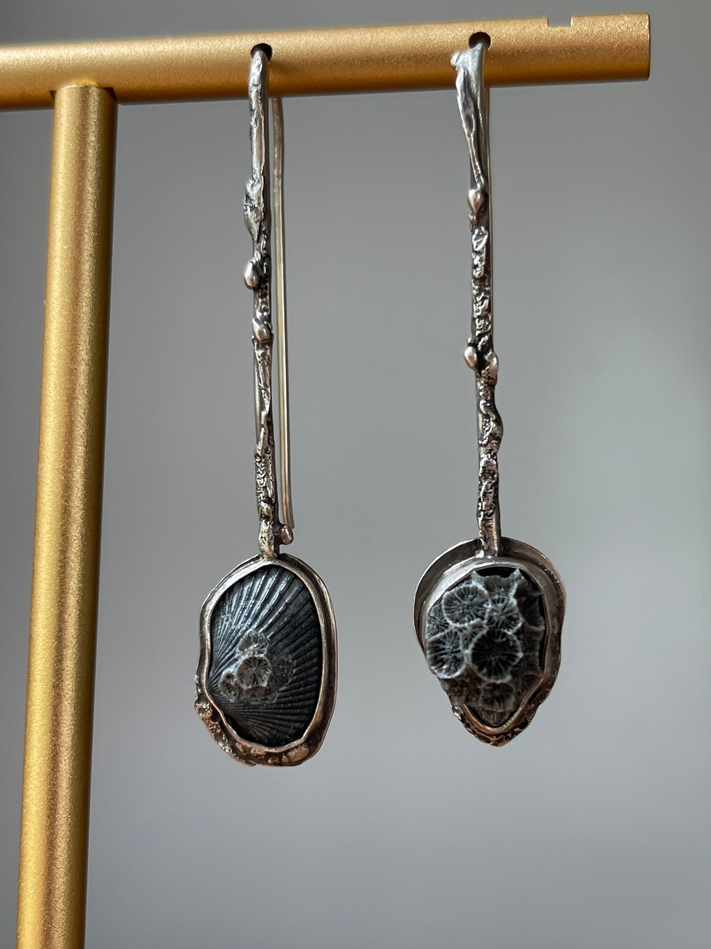 *Smoke & Coral • Seashell & Coral Reticulated Silver Drop Earrings