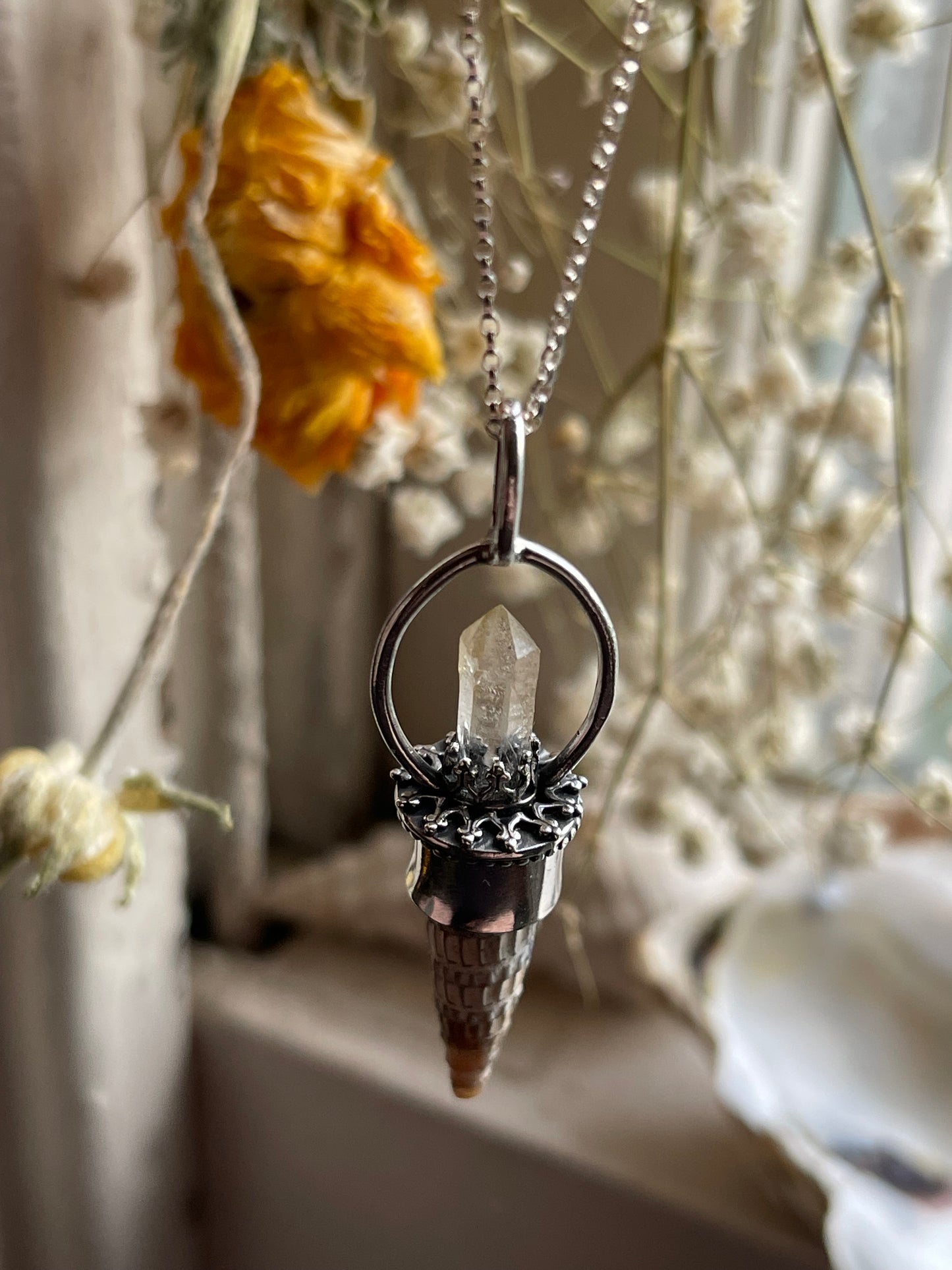 *The Sun • Crystal Cone Seashell PENDANT ONLY • Yellow Quartz • Sterling Silver