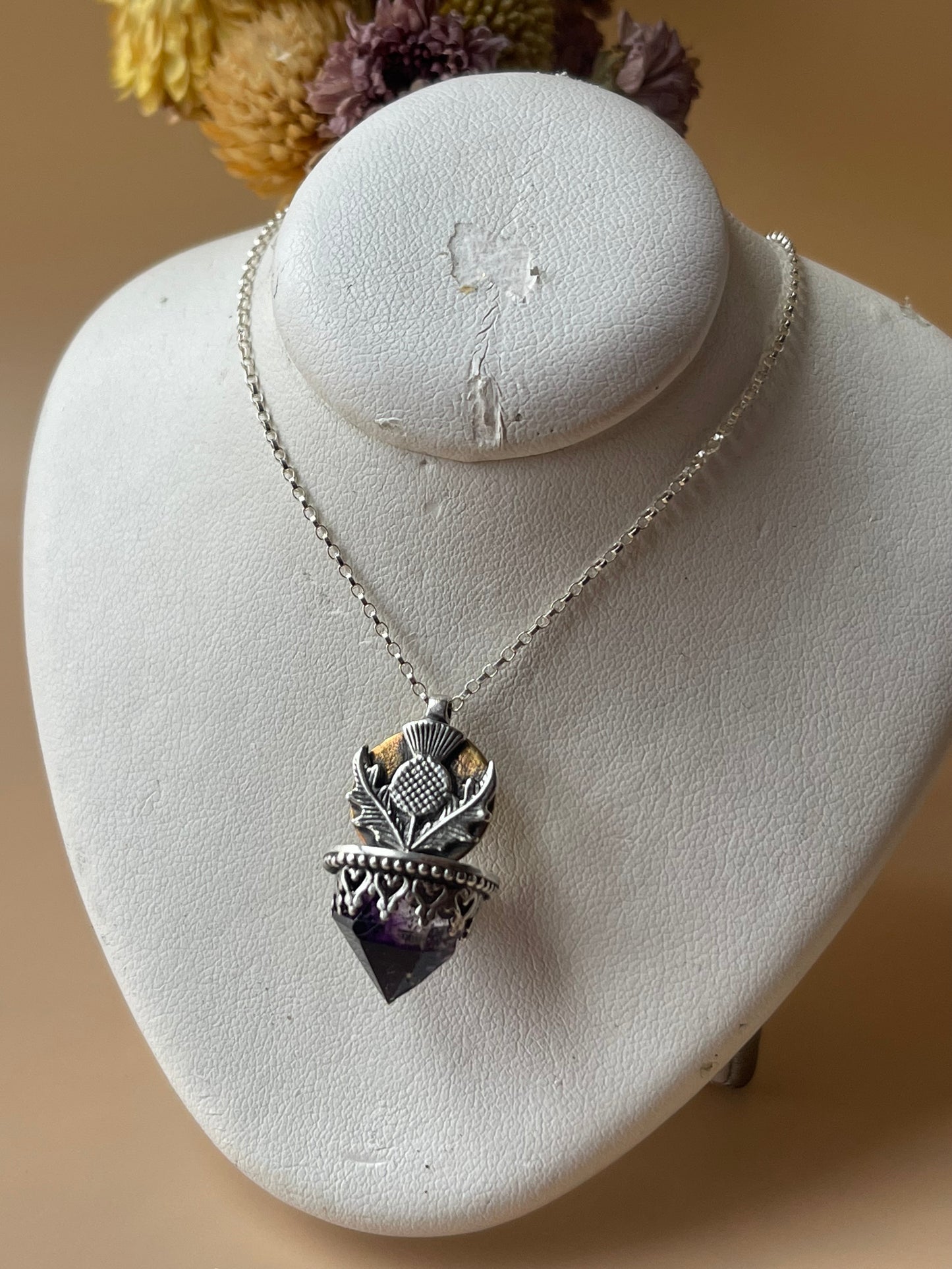 *Whispers of Resilience • Amethyst Crystal mixed metal pendant necklace