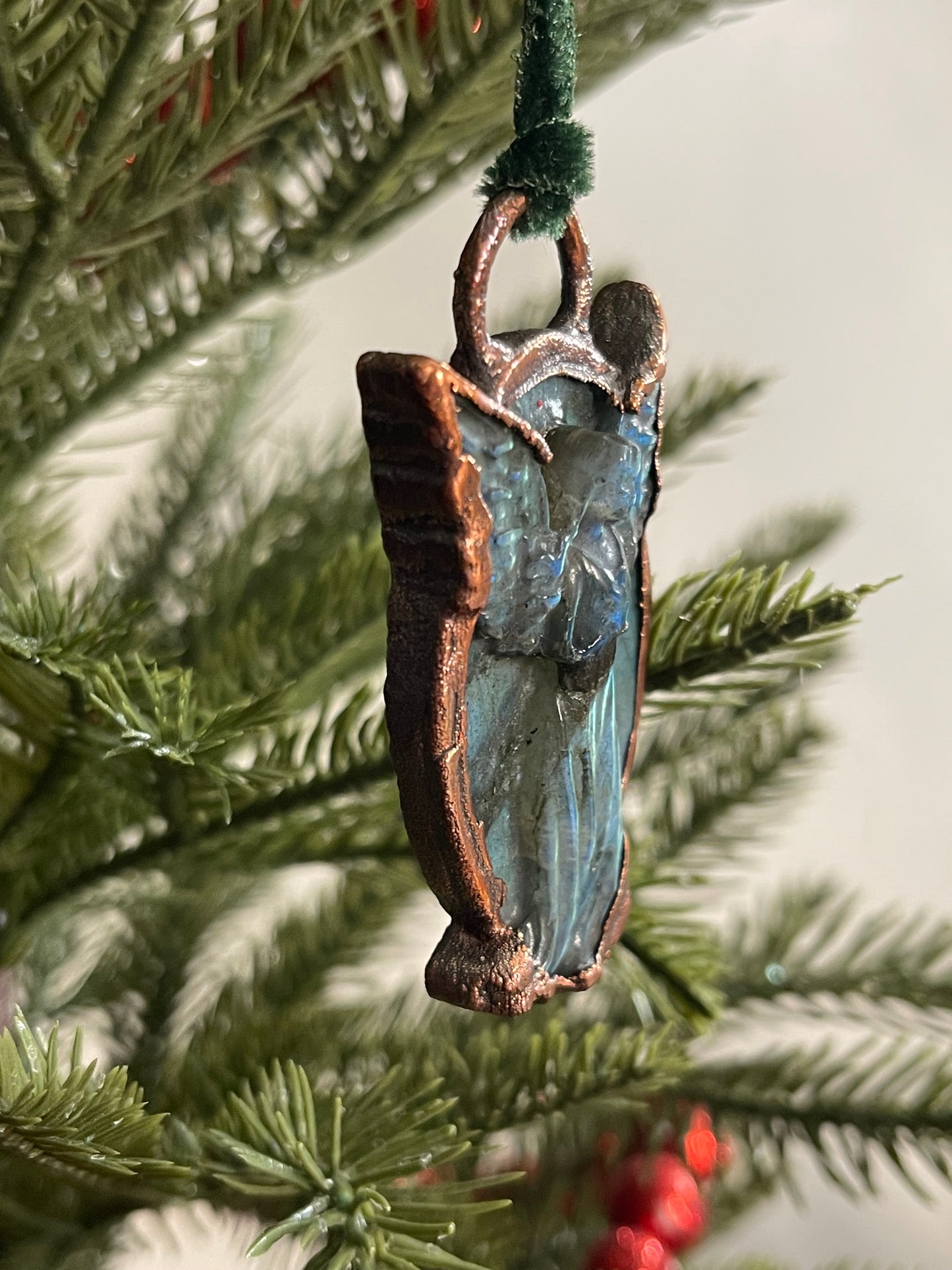 *Carved Labradorite Copper Angel Ornament