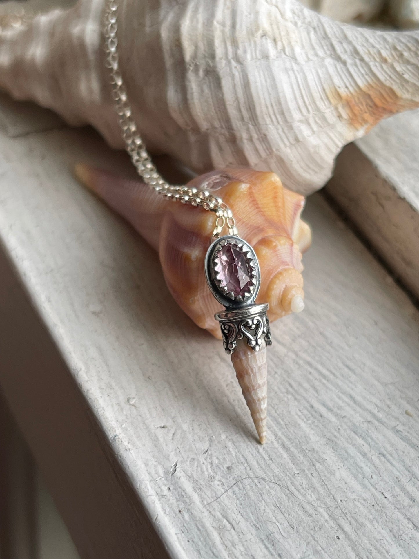 *The Baby • Mahenge Garnet Cone Seashell Pendant Necklace • Sterling Silver