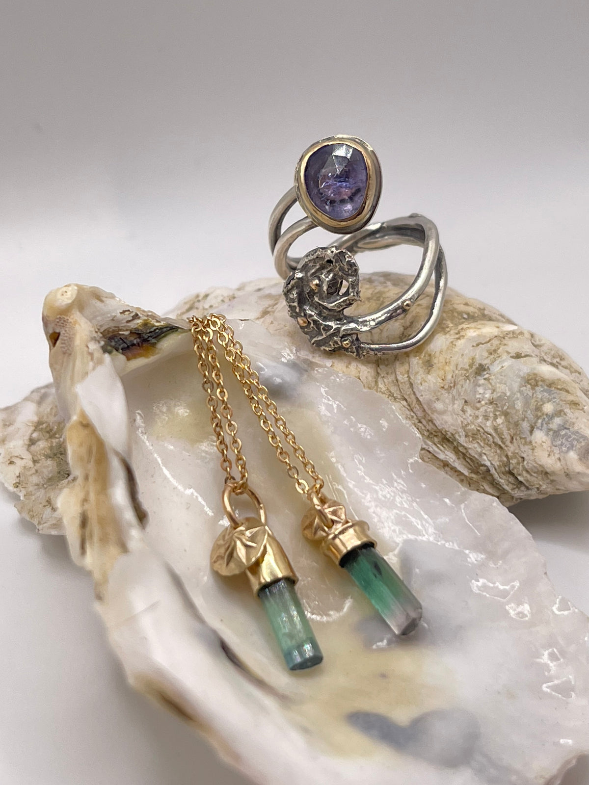 *Luna del Mare • Tanzanite Statement Ring • Solid 14K Gold & Silver • Adjustable