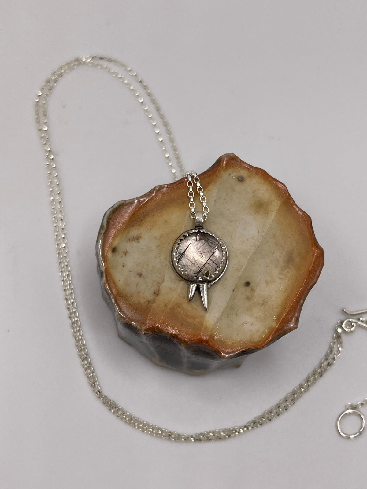 *Black Rutilated Quartz Spiked Charm Pendant Necklace • Sterling Silver