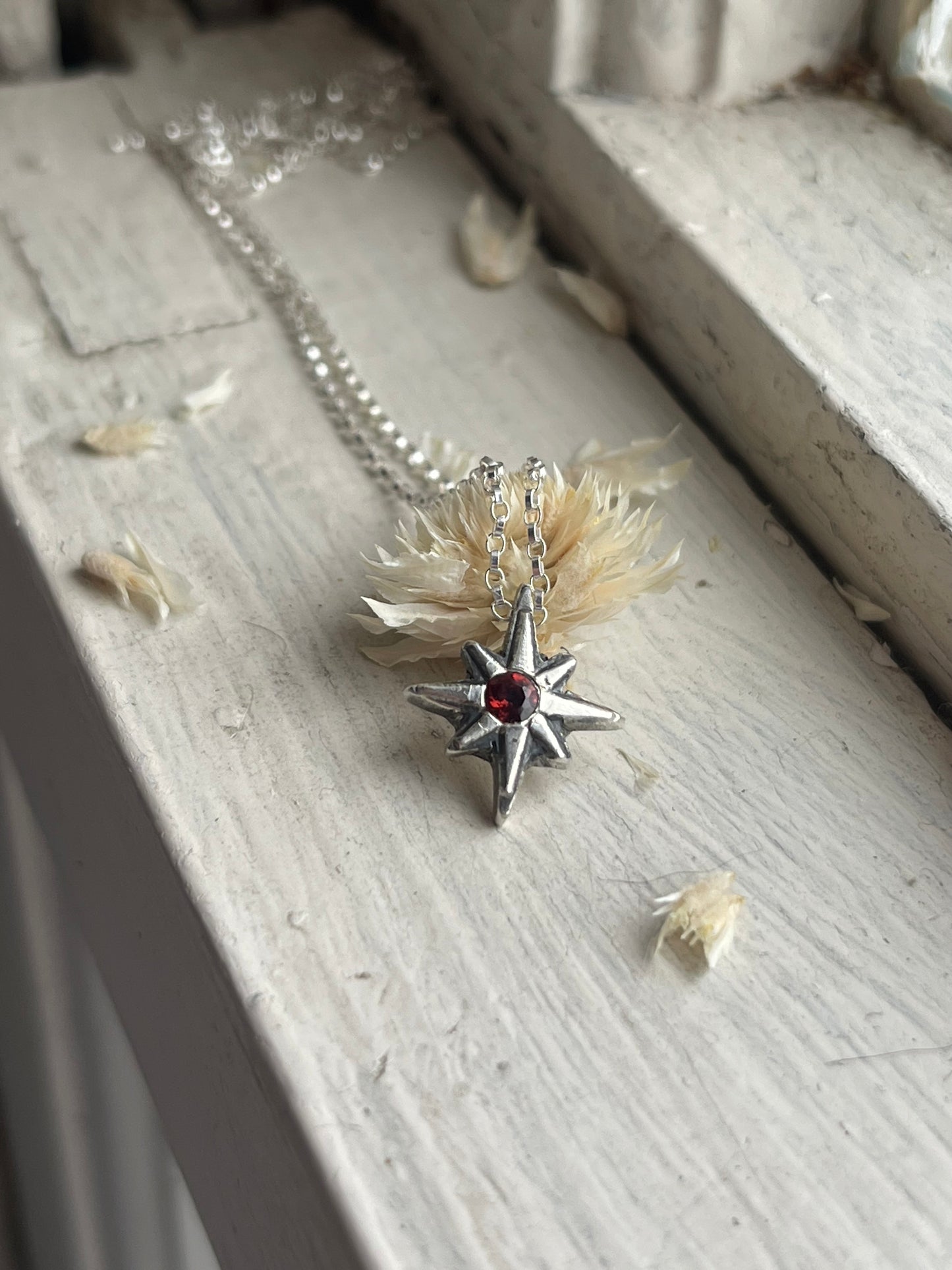 *Dark Star • Garnet Star Charm Necklace MADE TO ORDER