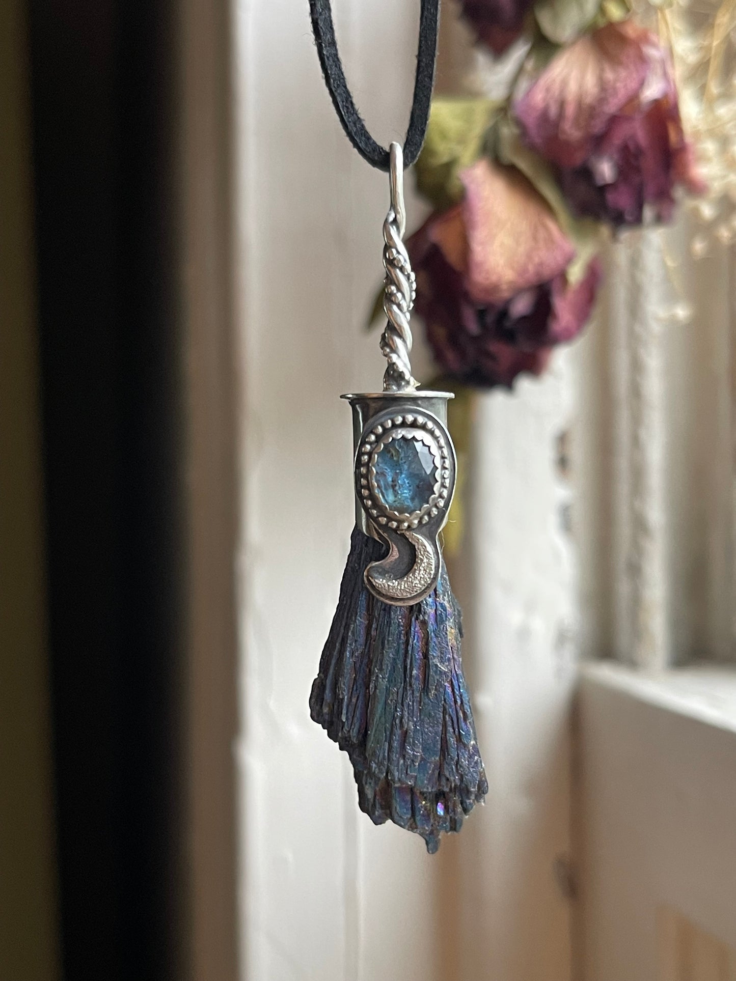 *Celestial Witch Blue Broom Crystal Pendant