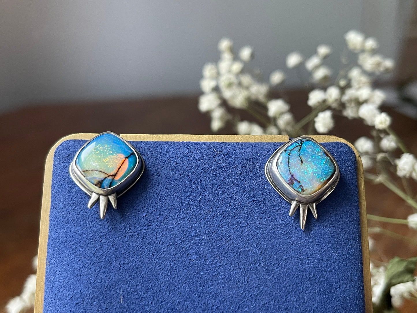 *Frost in the Flowers • Sterling Opal Stud Earrings • Sterling Silver