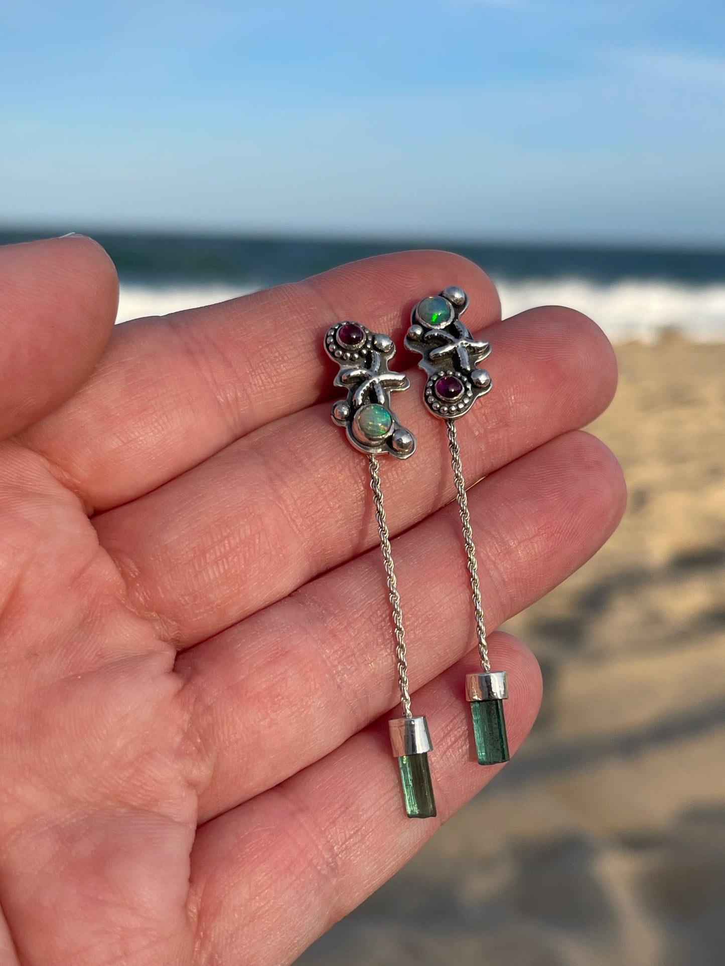 Drifting Through Tides • Starfish Multi-stone Crystal Stud Drop Dangle Earrings