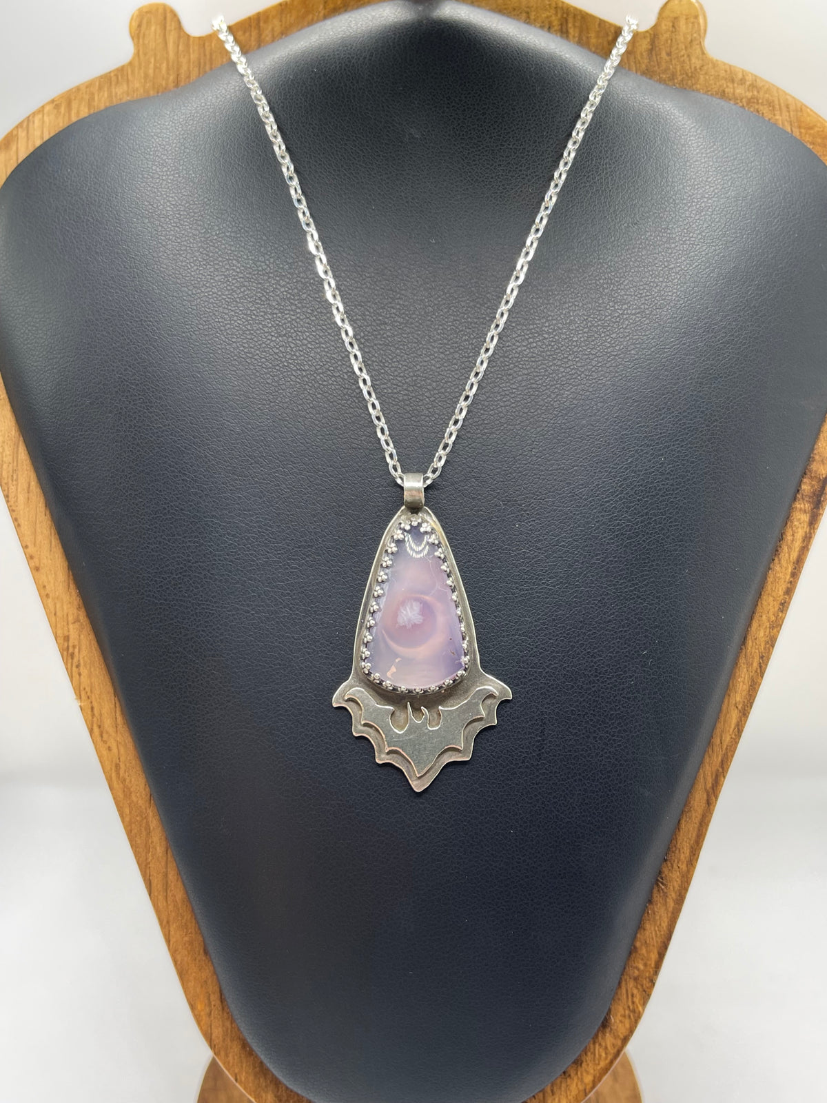 *Creature of the Night • Purple Moss Agate Sterling Silver Bat Pendant Necklace