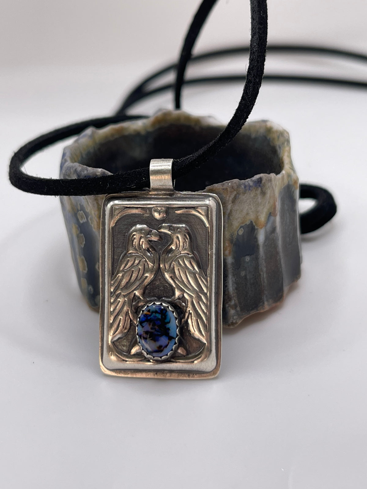 *Nyx’s Ravens • Sterling Opal Raven Pendant • Sterling Silver