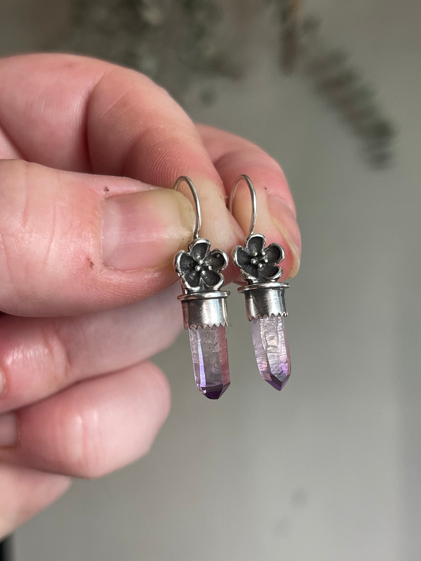 *Violet Delights • Vera Cruz Amethyst Crystal Flower Earrings • Sterling Silver