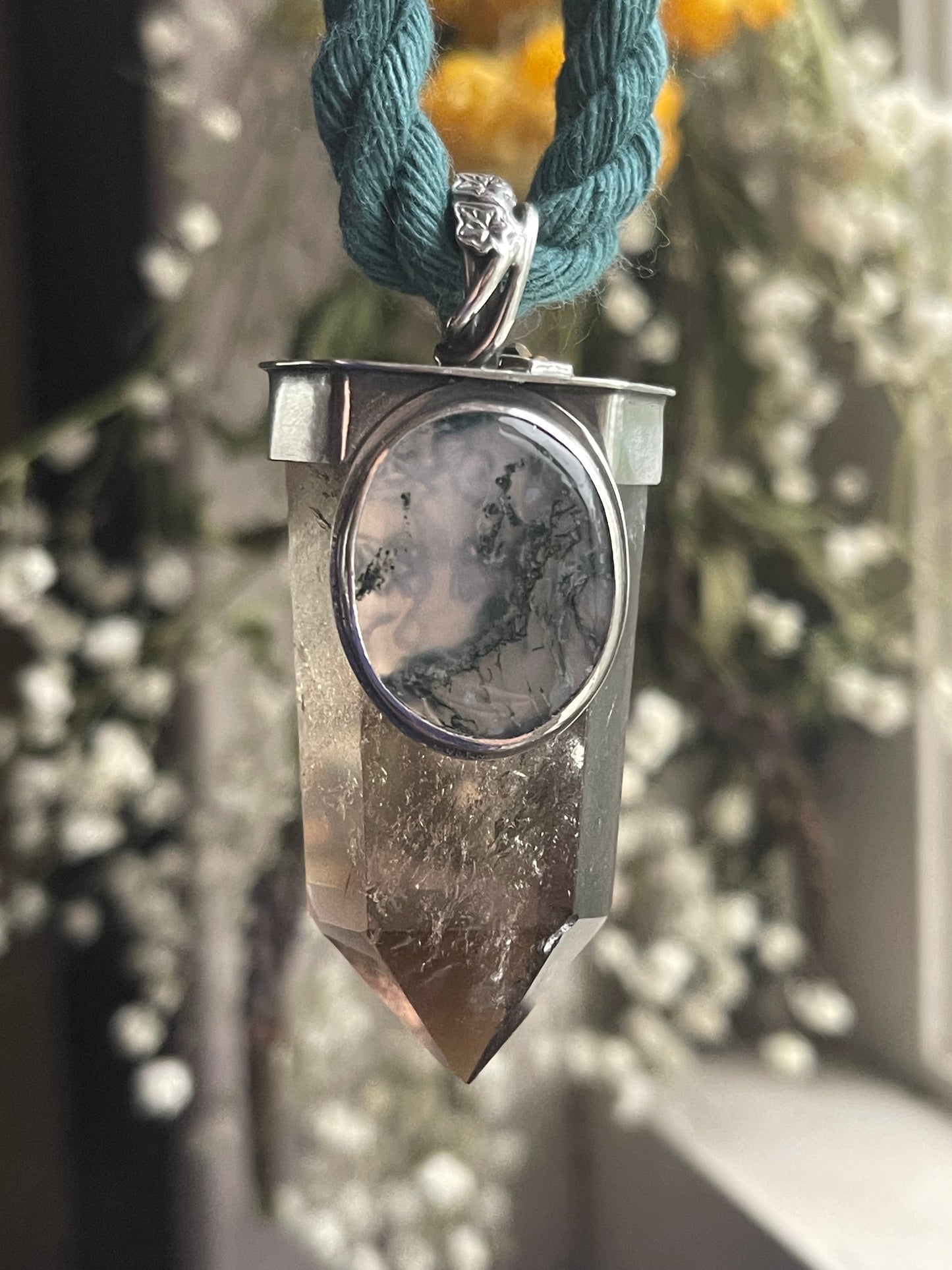 *Climbing Ivy Crystal Statement Necklace • Smokey Quartz & Moss Agate • Sterling Silver