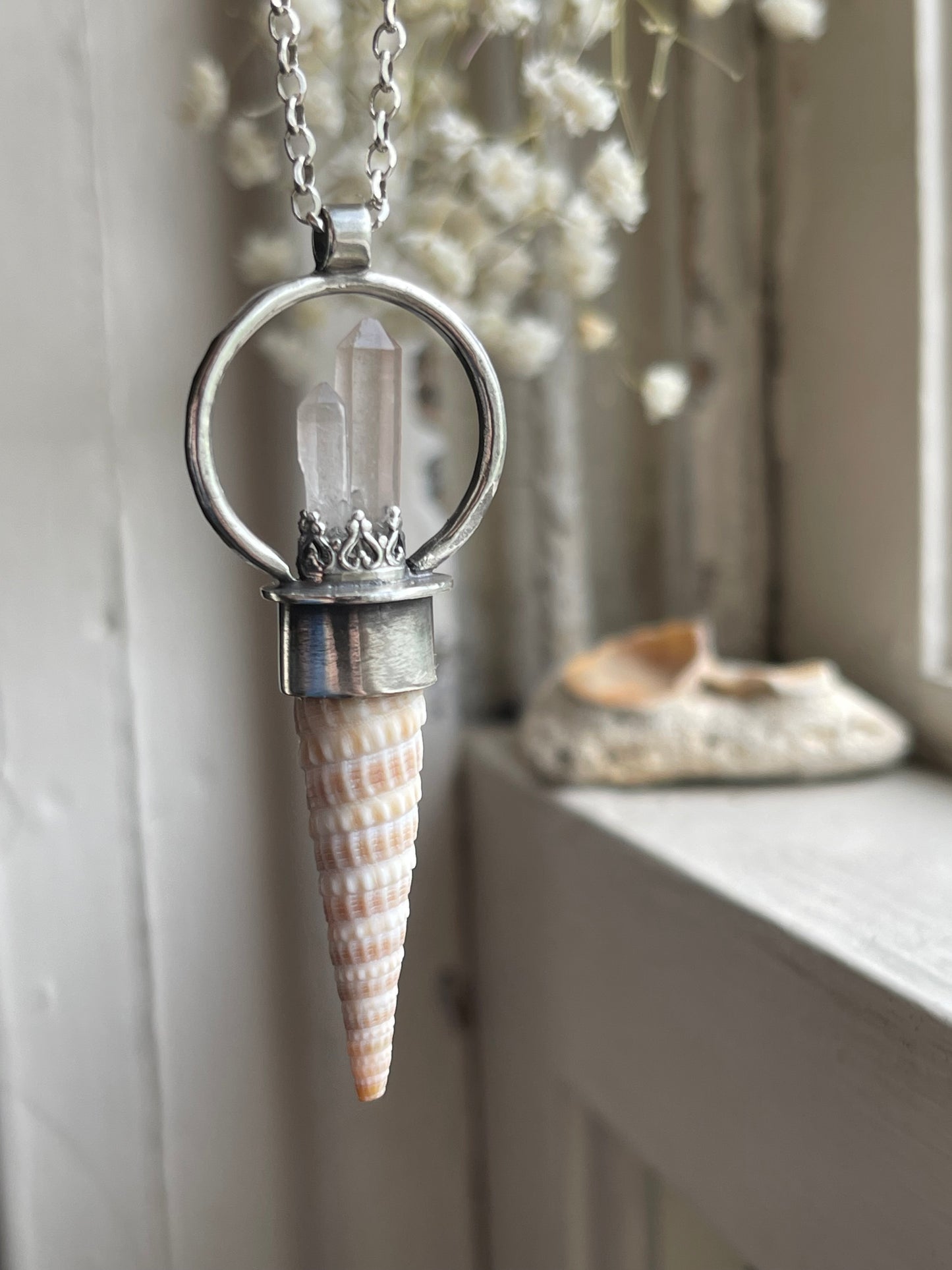 *Gemini • Crystal Cone Pendant Necklace • Red Hematite Quartz • Sterling Silver
