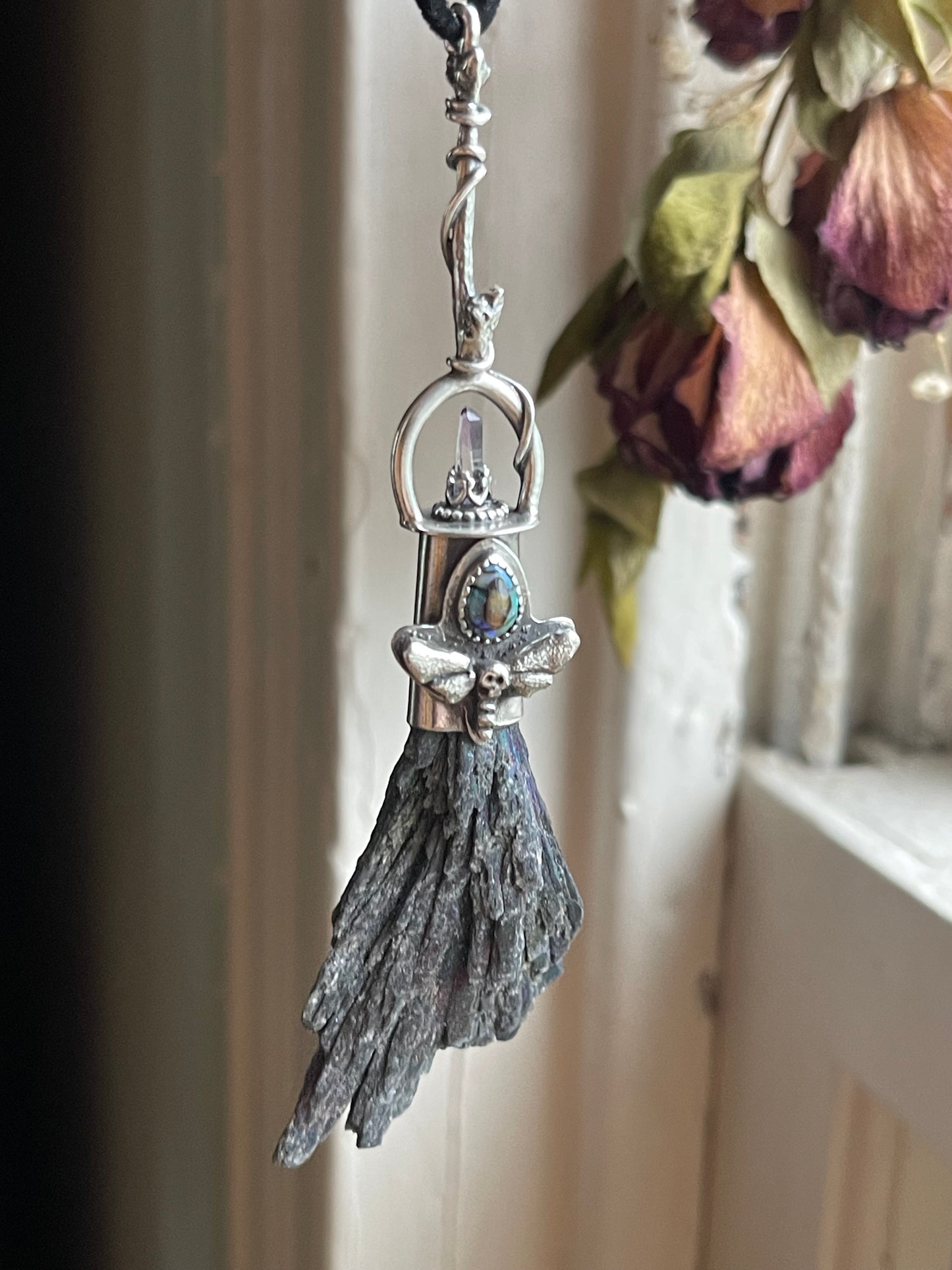 Dark Forest Witch Crystal Broom Pendant