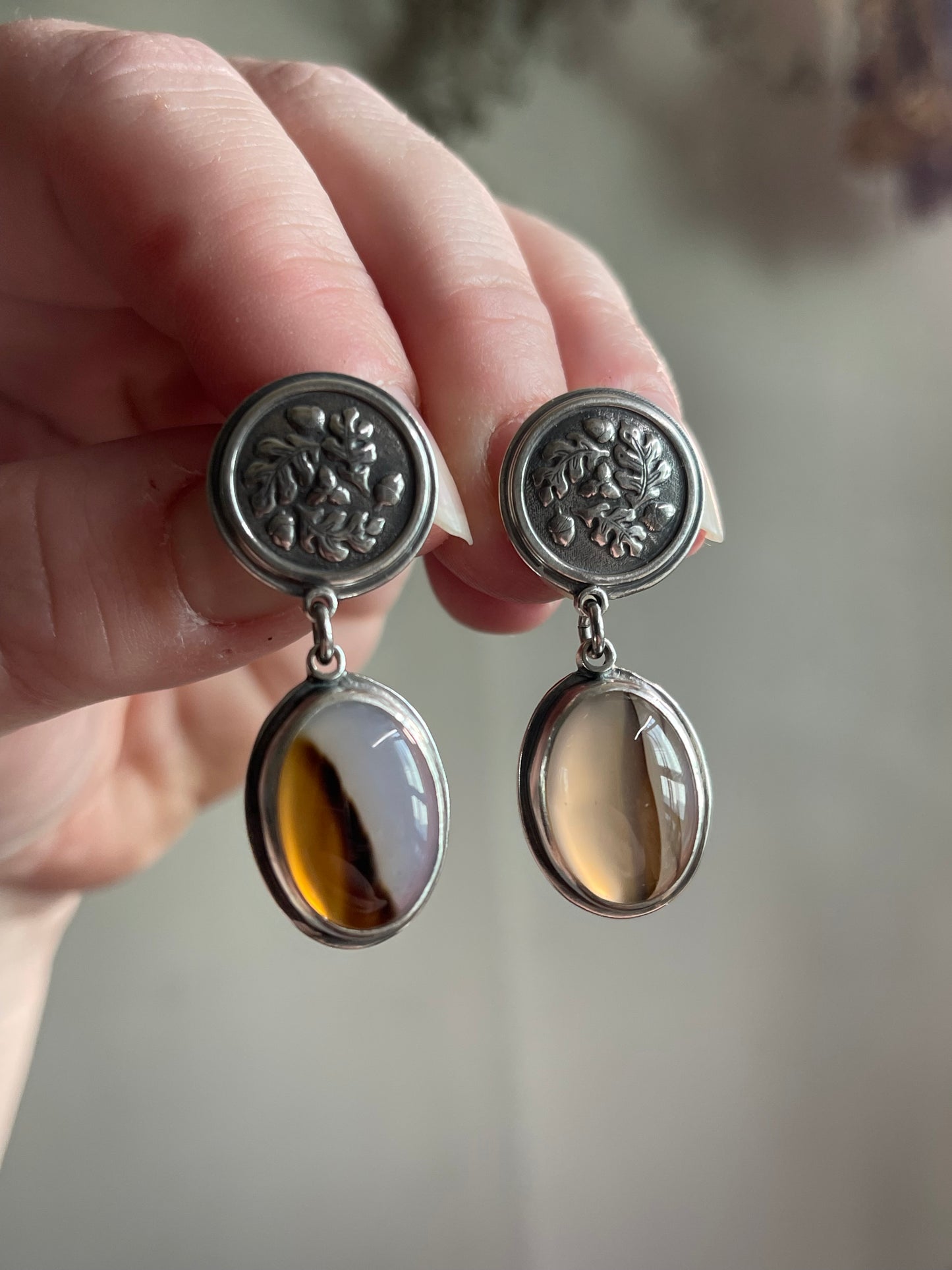 Acorn & Ember • Montana Agate Stud Dangle Earrings