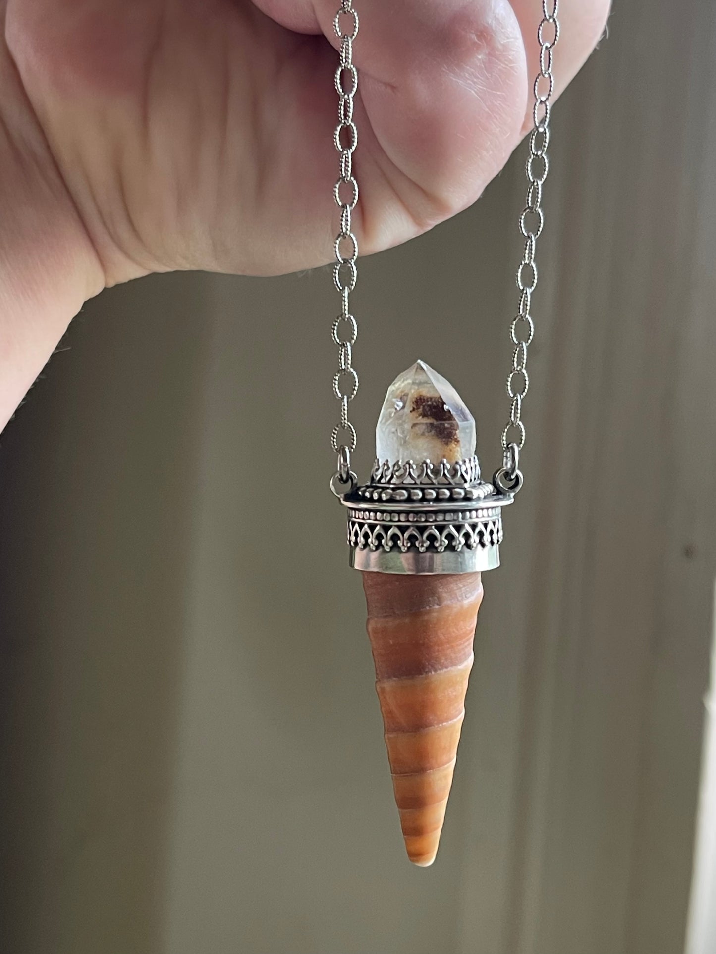 Leo • Included Quartz Cone Shell Statement Pendant Necklace