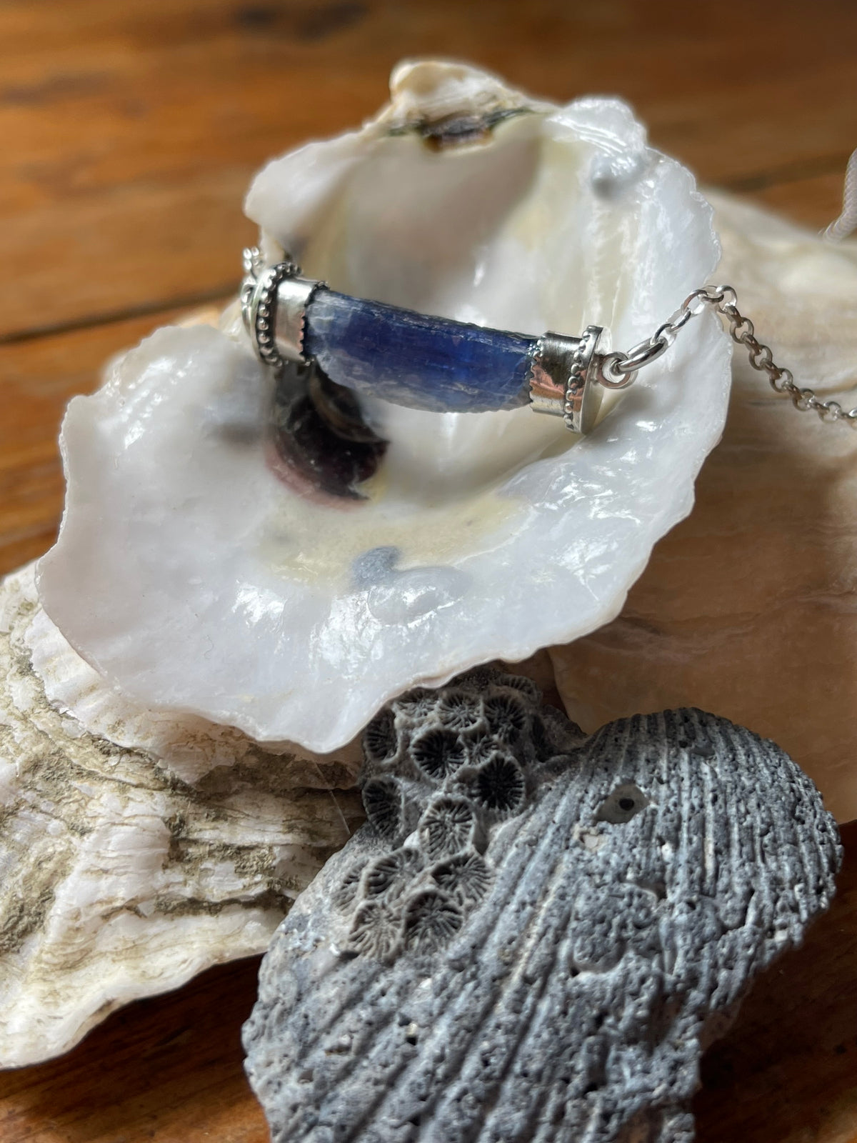 *Deep Blue • Kyanite Crystal Bar Necklace • Sterling Silver