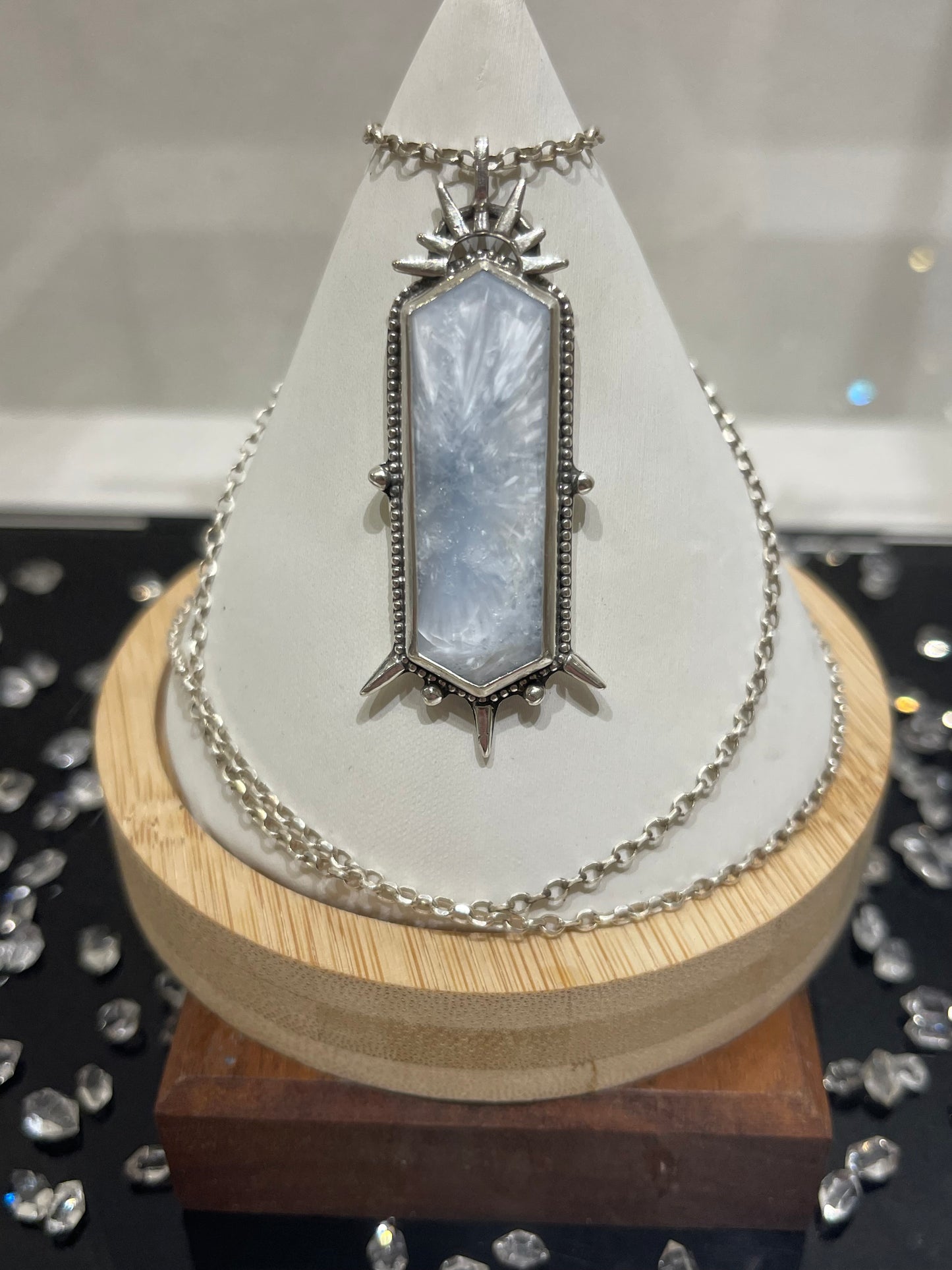*Glacial Crown • Bridewell Stone Statement Pendant Necklace • Fine Silver