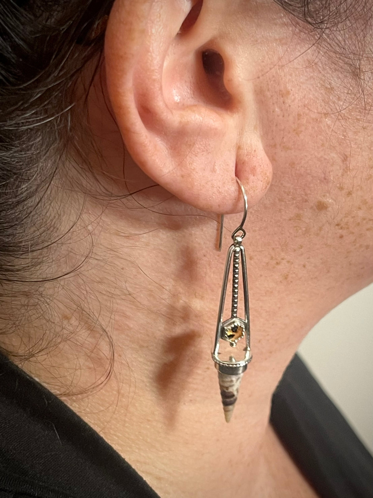 *Dunes at Dusk • Montana Agate Seashell Sterling Silver Drop Dangle Earrings
