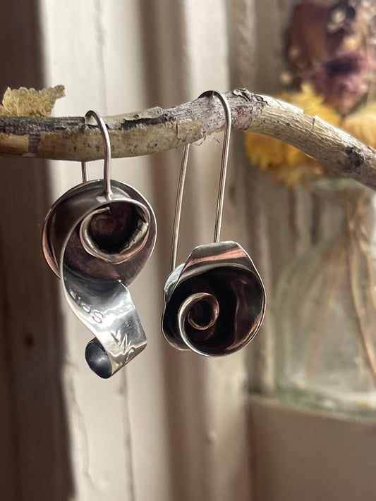 *Down We Go • Sculptural Abstract Sterling Silver Spiral Drop Earrings