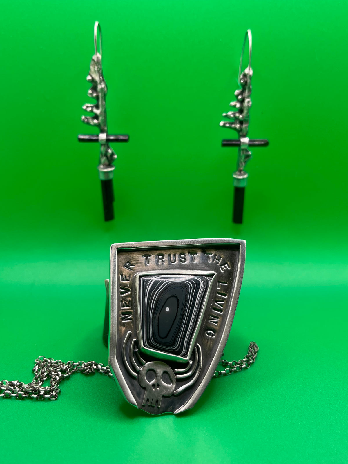 *Skeletal Fragments • Dark Green Tourmaline Crystal Statement Earrings • Fused Sterling Silver
