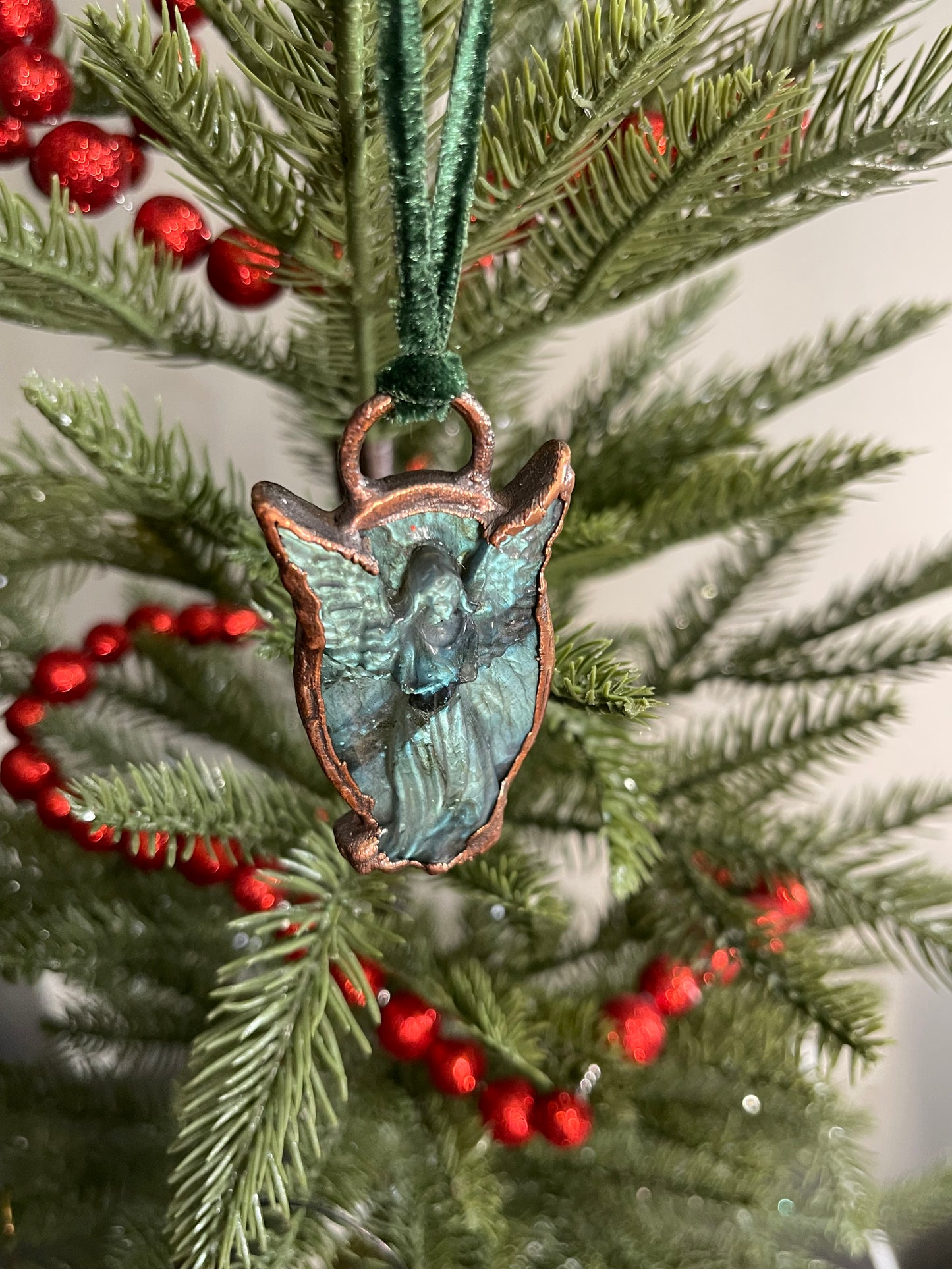 *Carved Labradorite Copper Angel Ornament