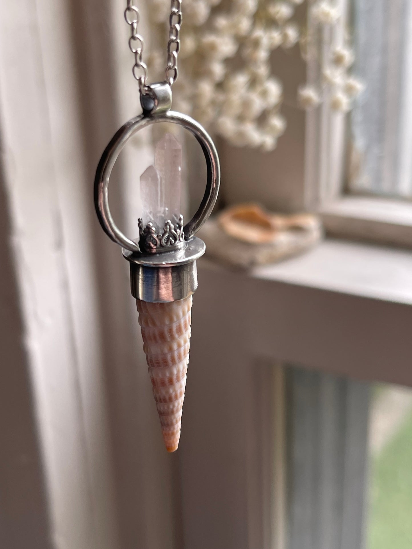 *Gemini • Crystal Cone Pendant Necklace • Red Hematite Quartz • Sterling Silver