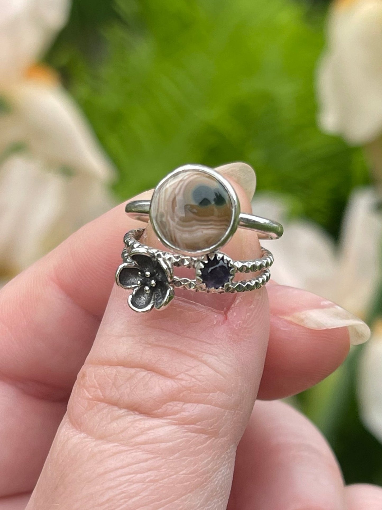 Beltane Blooms Ocean Jasper Stacker Ring Set