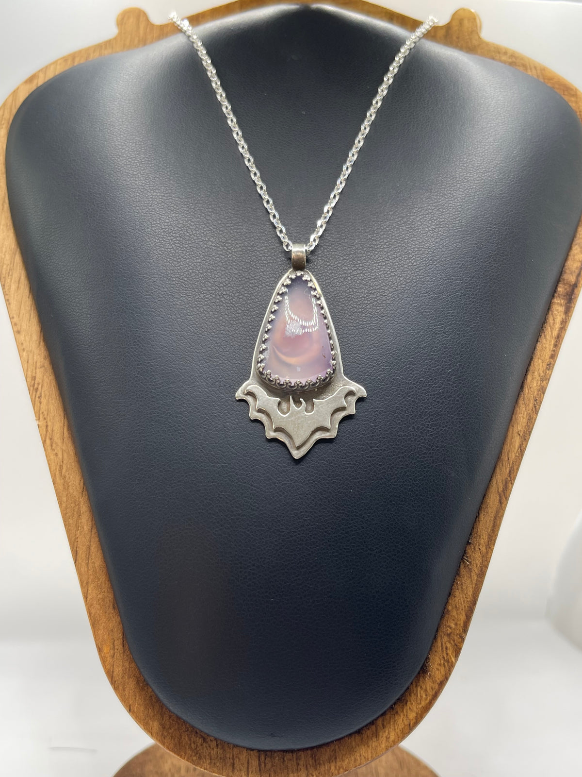 *Creature of the Night • Purple Moss Agate Sterling Silver Bat Pendant Necklace