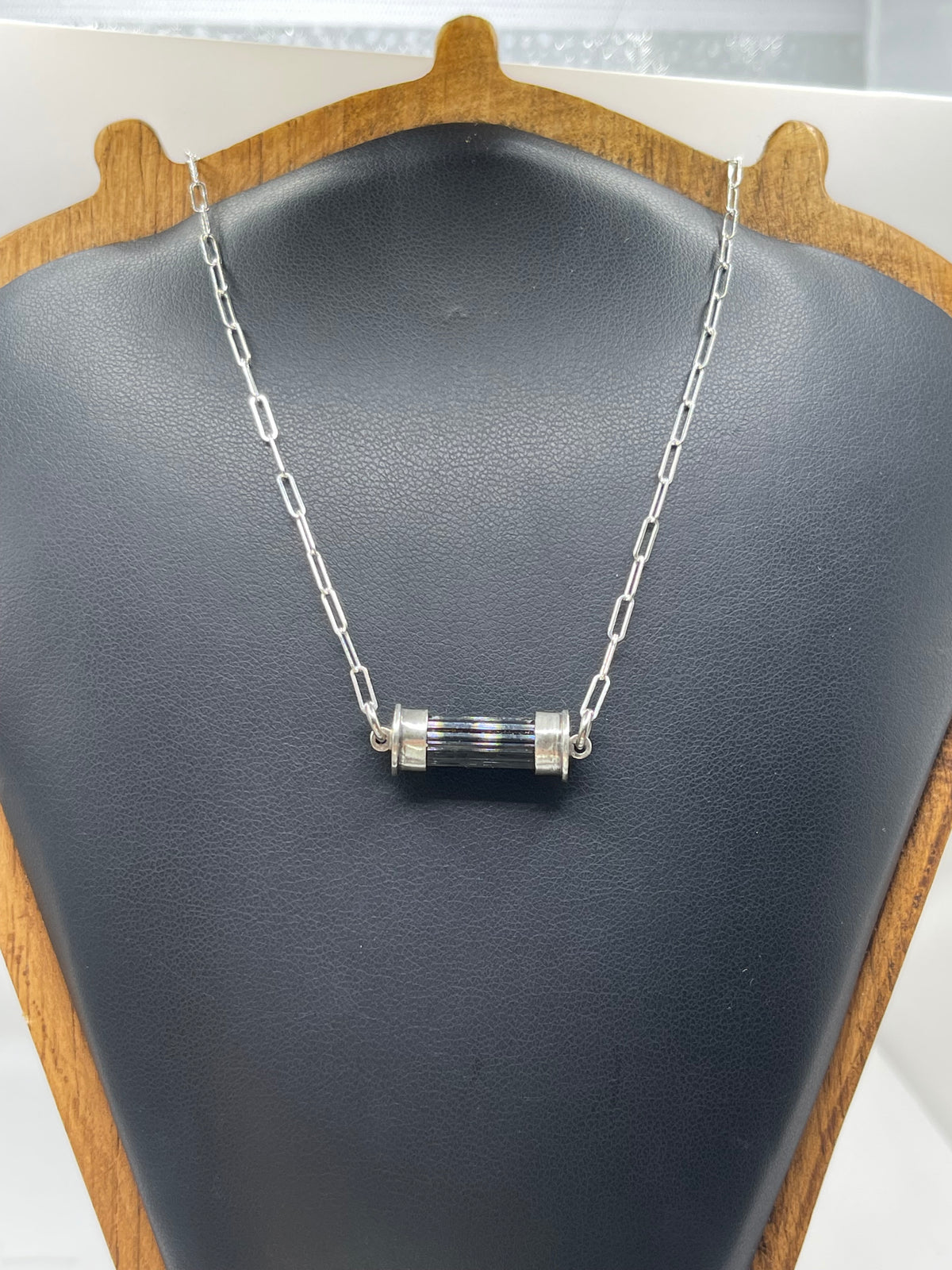 *Dark Green Tourmaline Crystal Bar Necklace • Sterling Silver