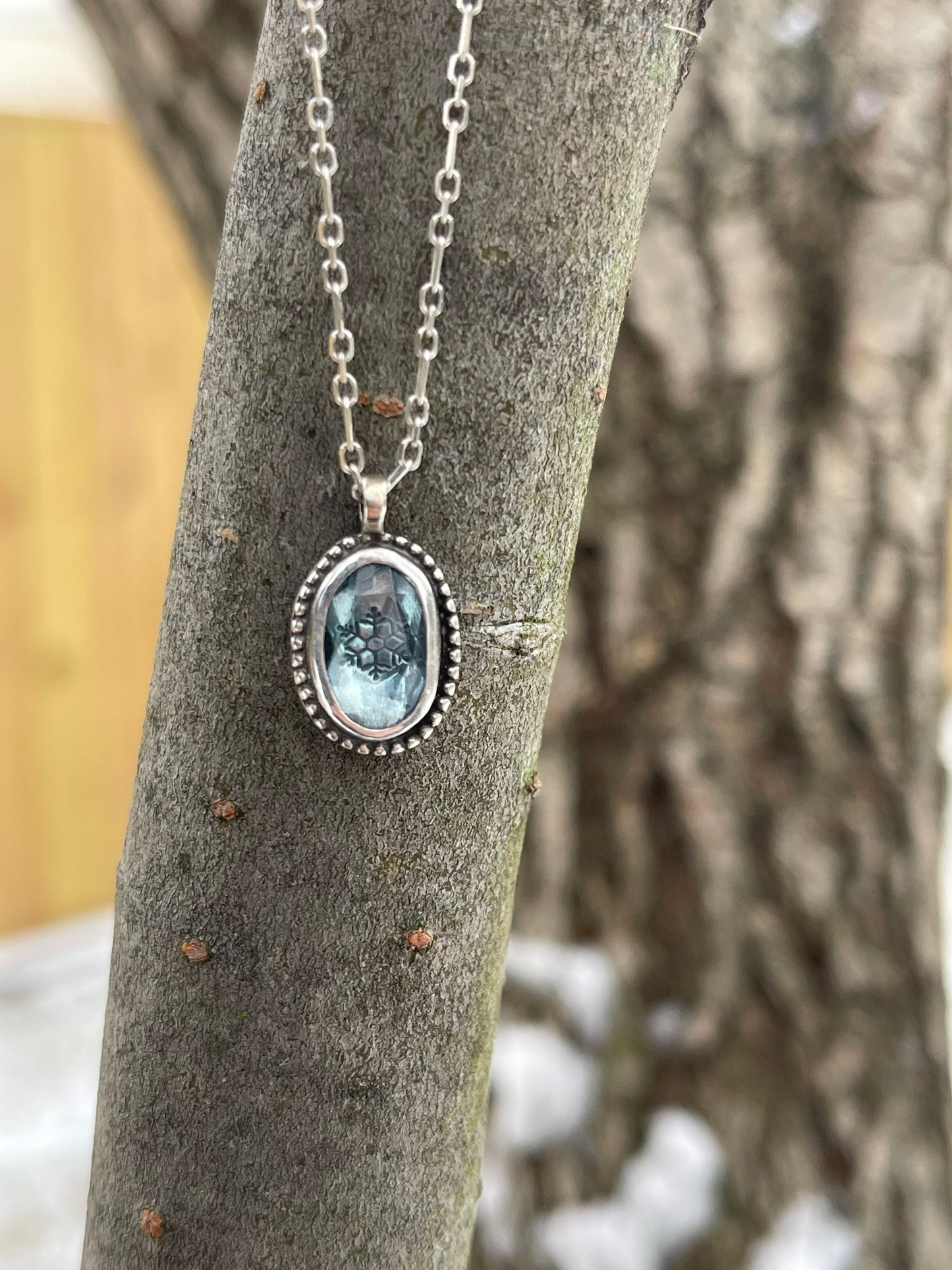 *London Blue Ice • Sterling silver stamped pendant necklace