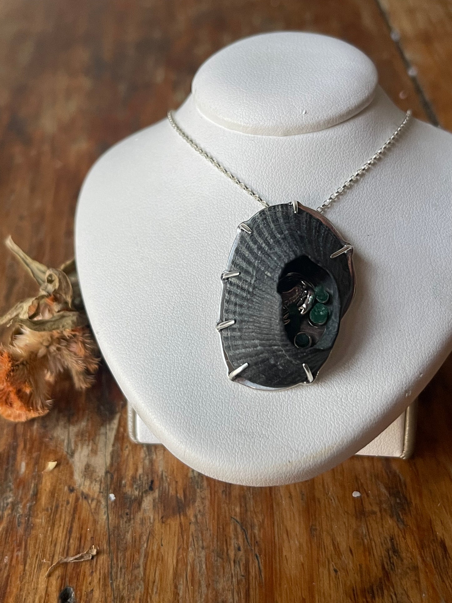 Emerald Cove • Black Shell & Emerald Crystal Seascape Statement Necklace