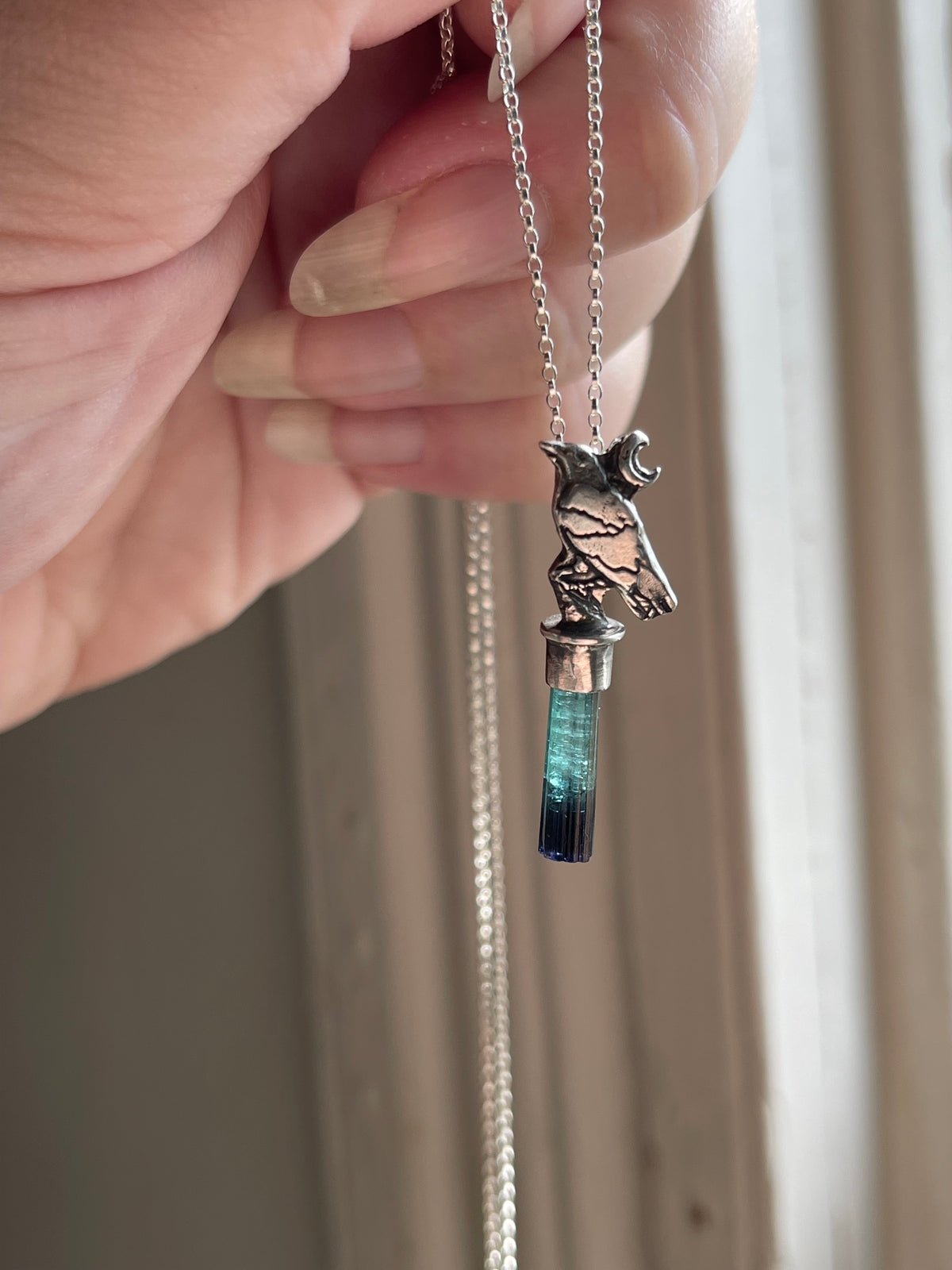 *Dark Raven • Bicolor Tourmaline Crystal Necklace • Sterling Silver