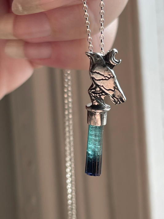 *Dark Raven • Bicolor Tourmaline Crystal Necklace • Sterling Silver