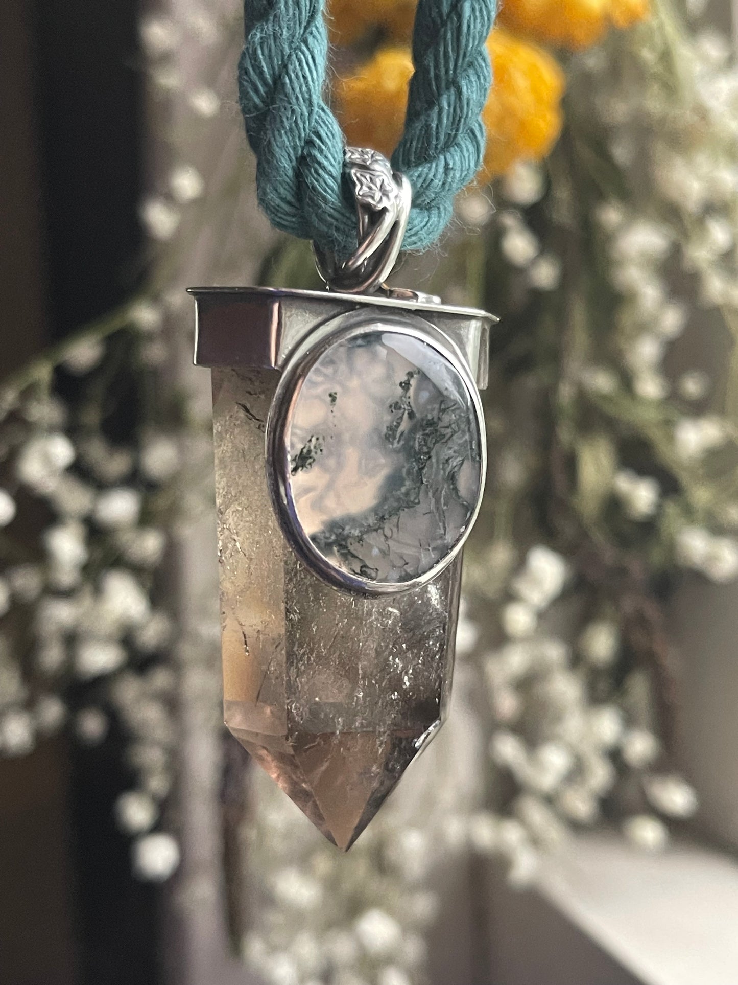 *Climbing Ivy Crystal Statement Necklace • Smokey Quartz & Moss Agate • Sterling Silver