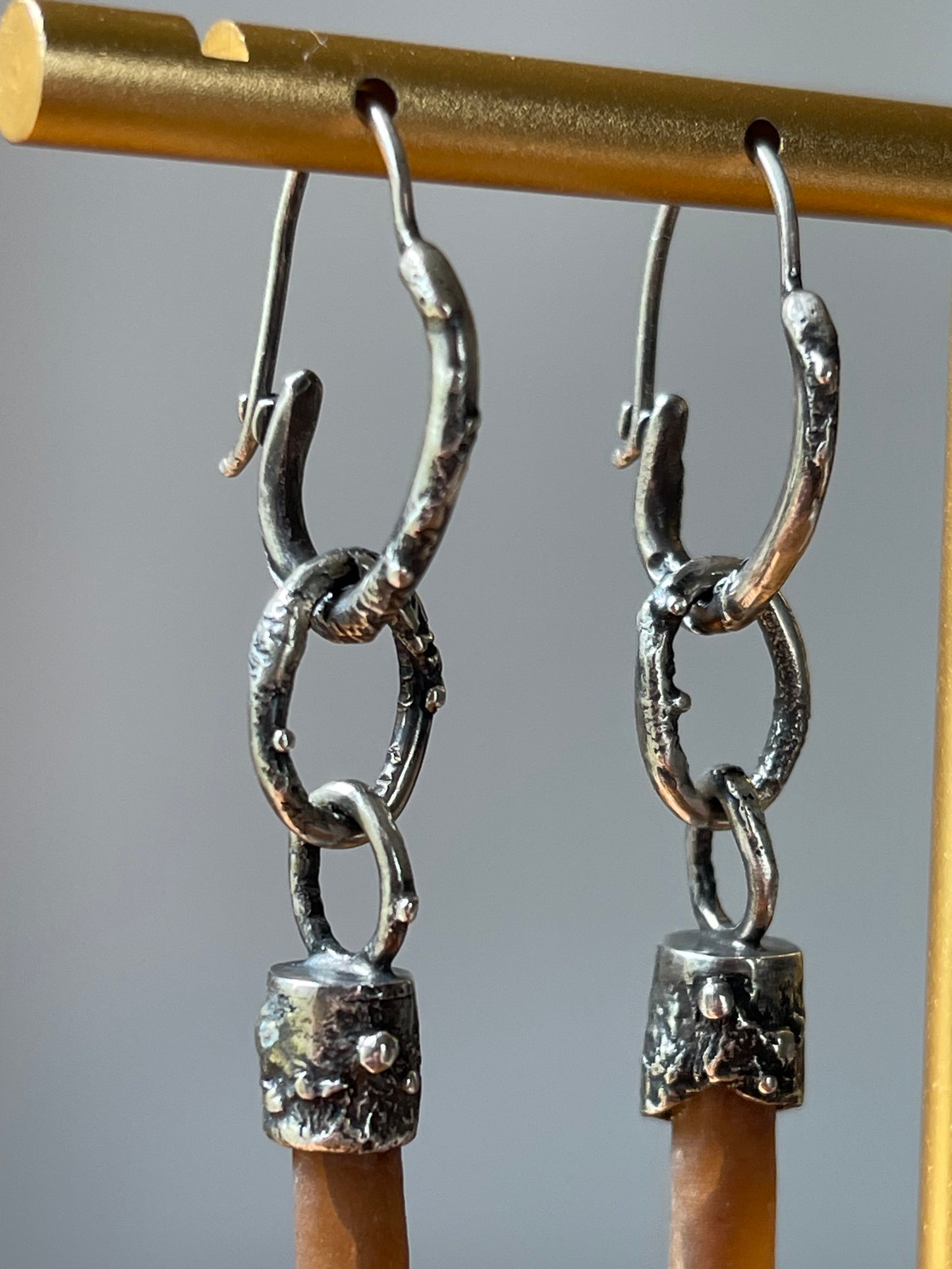 *Salt Spires • Belemnite Fossils Reticulated Sterling Silver Chain Dangle Earrings