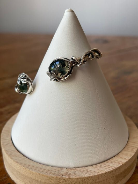 *Forest Floor Moss Agate Cuff Bracelet • Sterling Silver