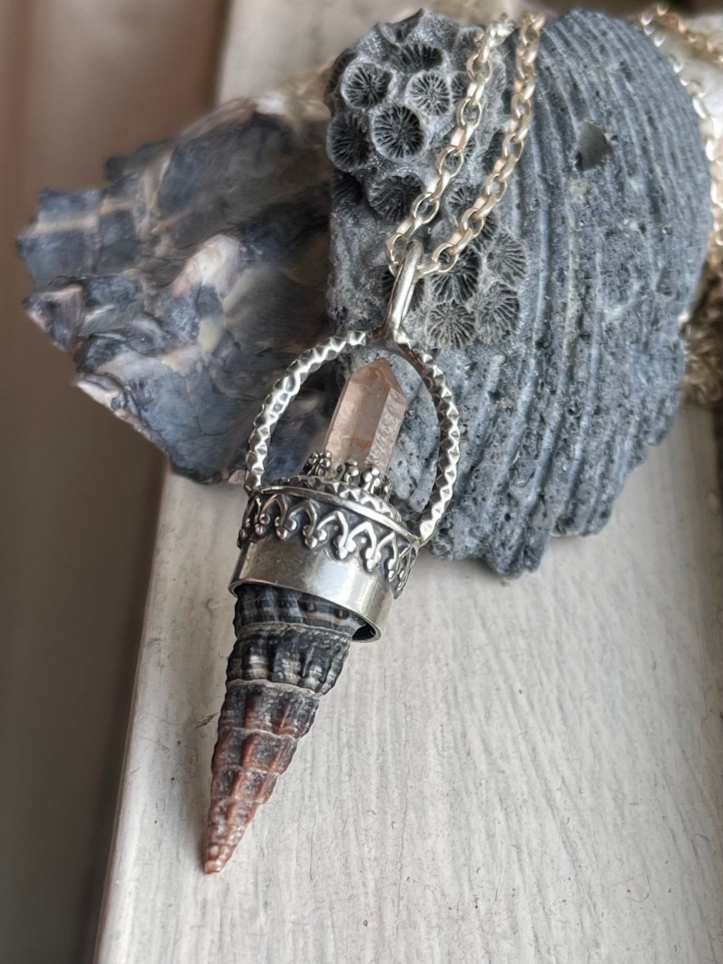 *The Red Sky • Crystal Cone Seashell Pendant Necklace