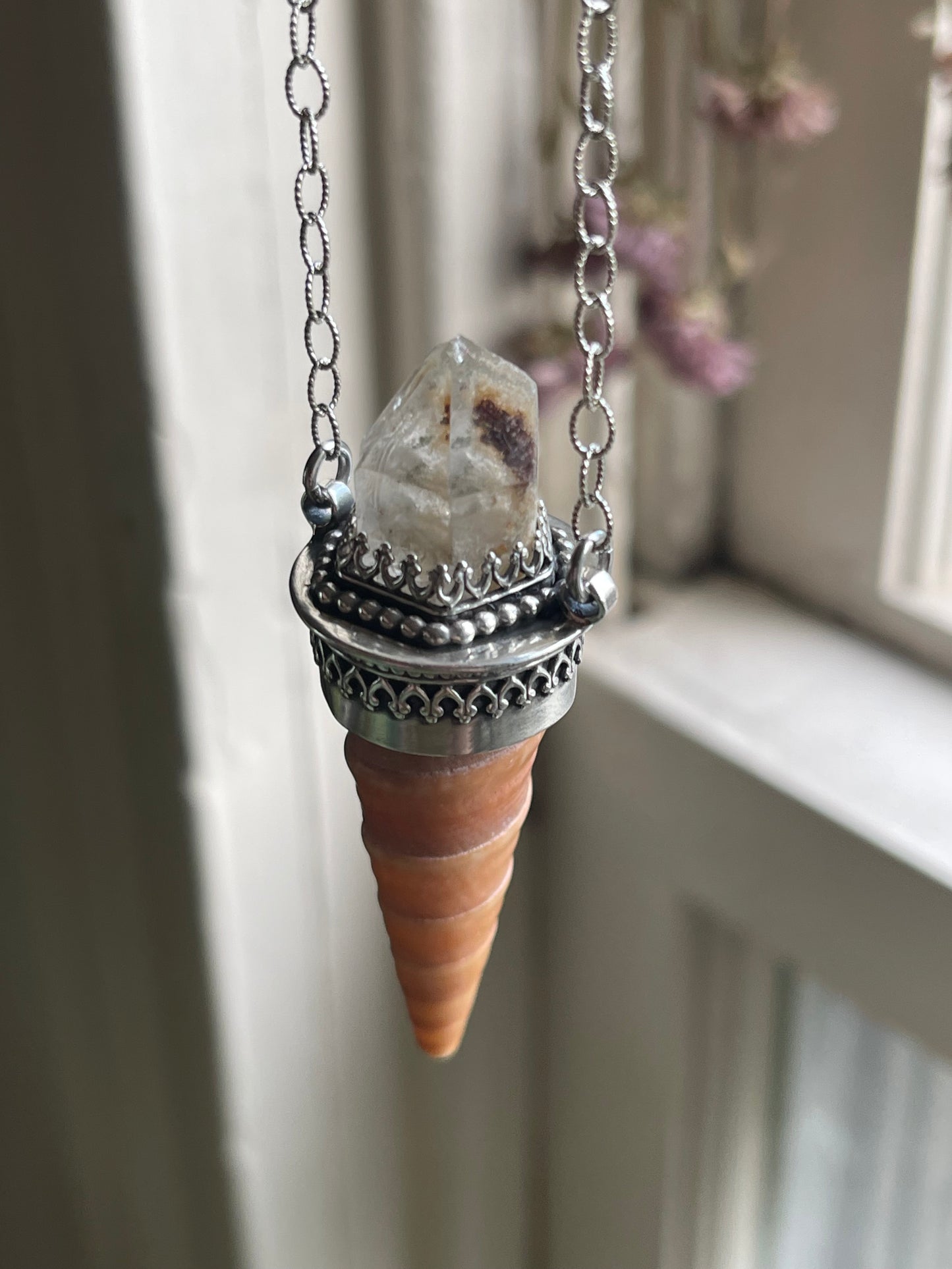 Leo • Included Quartz Cone Shell Statement Pendant Necklace