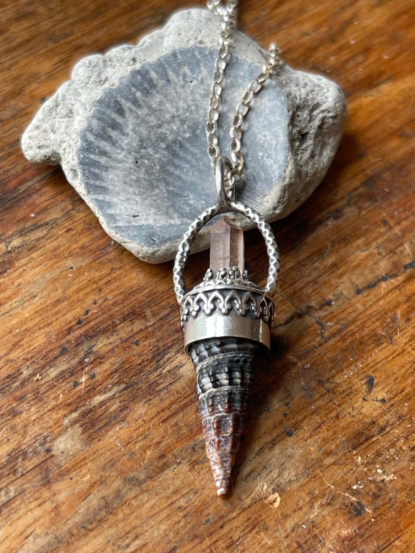 *The Red Sky • Crystal Cone Seashell Pendant Necklace