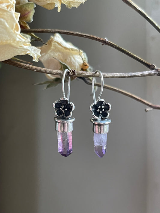 *Violet Delights • Vera Cruz Amethyst Crystal Flower Earrings • Sterling Silver